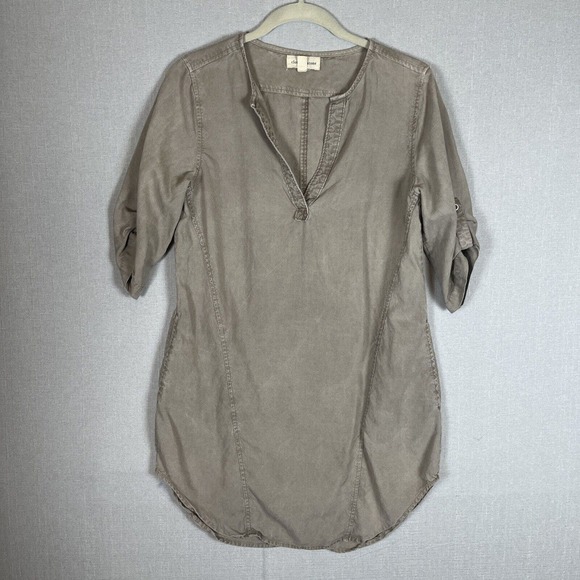 Anthro Cloth & Stone V Neck A Line Tunic Mini Shirt Dress Tencel Pockets Small - Picture 5 of 13